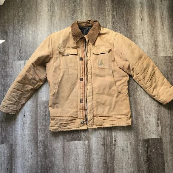 Carhartt Detroit Jacket 2XL Quilt Lined Duck Brown Tan Corduroy